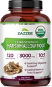 Zazzee USDA Organic Marshmallow Root 10: 1 Extract, 3000 mg Siła, 120 Kapsułki wegańskie, 4 Miesiąc dostaw, Standaryzowane, Skoncentrowane 10X Extract, 100% Wegetarian, All- Natural, Non-GMO, Made in USA