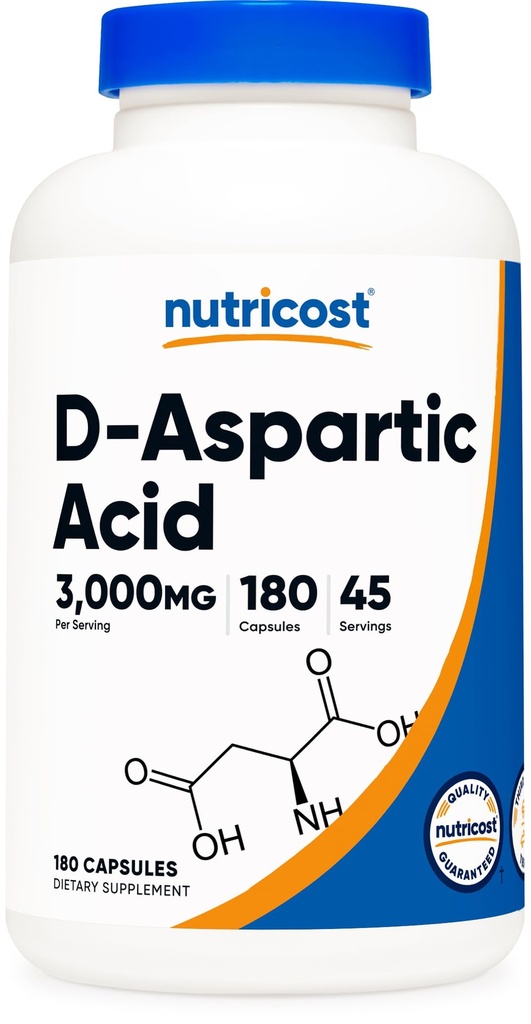 Nutricost D- Aspartic Acid (DAA) Kapsułki 3000mg na Podawanie (180 Kapsułek) - Non-GMO