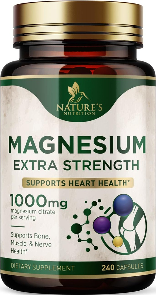 Magnezu Mineral Supplement 1000 mg - Wysoka potencja Magnezu Citrate for Bone, Heart Health, Nerves & Support Muscle, Nature 's Magnezu Complex for Whole Body Support, Butelkowane w USA - 240 Kapsułki