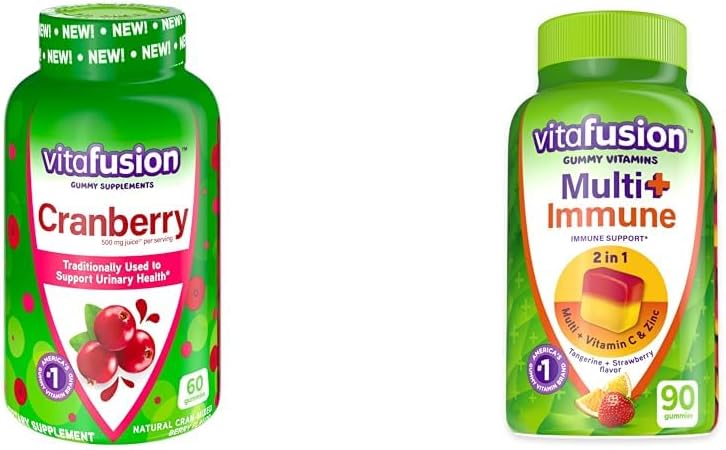 Gumy żurawinowe Vitafusion dla kobiet 500 mg i multi + Gummeje wsparcia immunologicznego z witaminą C Cynk Daily Multivitamin 90 Count