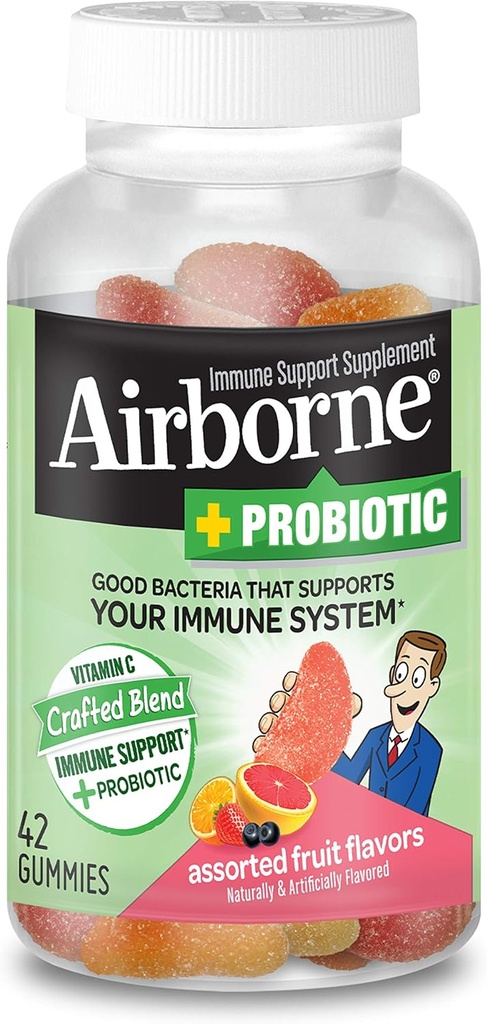 Gumy probiotyczne Airborne Plus, 42 liczenie - 1000mg witaminy C - Suplement wsparcia immunologicznego