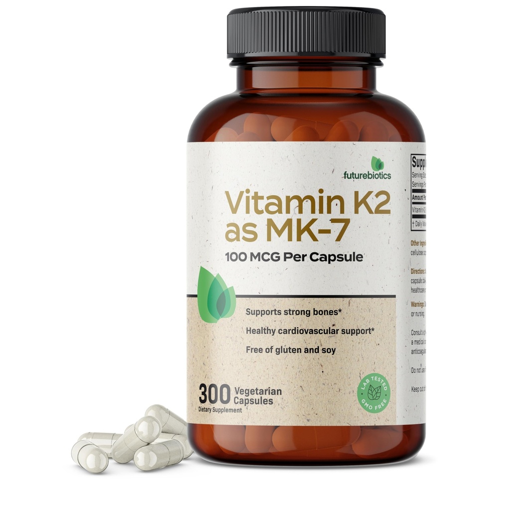 Futurebiotyka Witamina K2 jako MK- 7 100 µg, Wspiera silne kości - Nie- GMO, 300 Kapsułki wegetariańskie