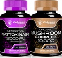 Kapsułki suplementu nattokinazy - 5000 FU - Enzymy z Pure Japanese Natto Extract 124; Kapsułki suplementu do grzybów organicznych - 10000mg - 25 w 1 Kapsułki złożone z grzybów