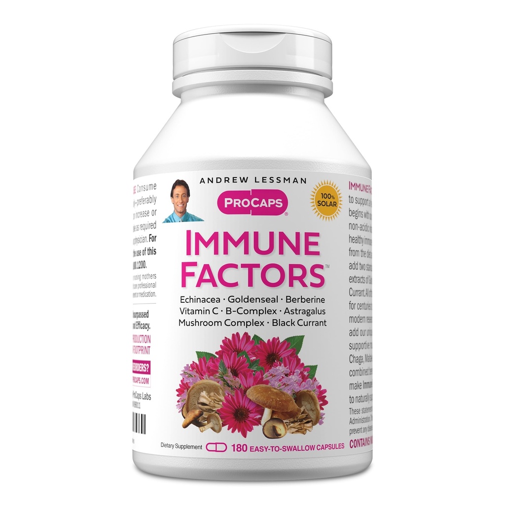 ANDREW LESSMAN immunologiczne Czynniki 180 Kapsułki - Echinacea, Goldenseal, Witamina C, Astragalus, Berberine, Mushroom Blend, Czarna Porzeczka. Wsparcie i promocja systemu immunologicznego i obrony naturalnej
