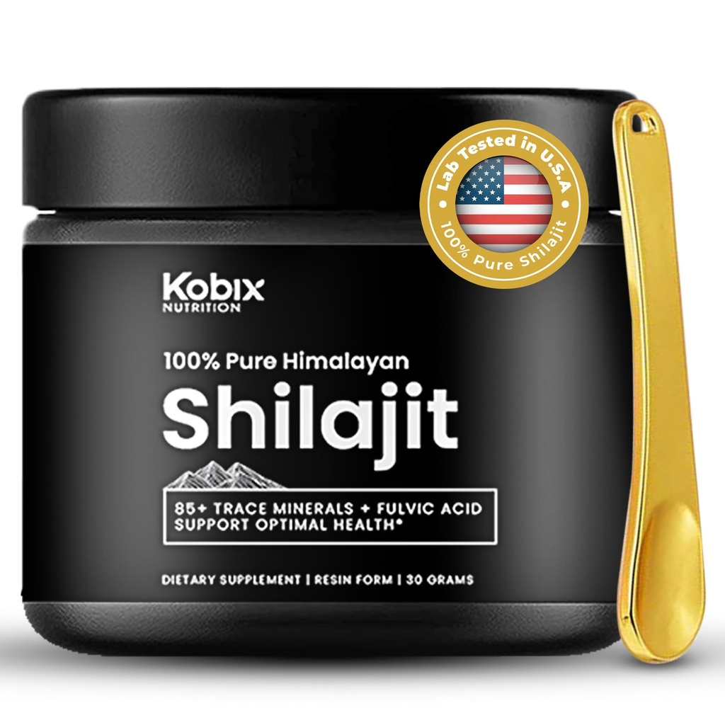Kobix Pure Himalayan Shilajit Resin, Wysoka moc odżywcza, 85 + Ślad minerałów Humic & Fulvic Acid, Wsparcie immunologiczne dla mężczyzn i kobiet, 3. strona USA Lab Tested- 30g