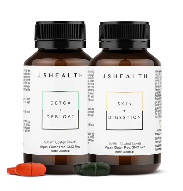 JSHealth Vitamins Timestion Support Bundle - Zawiera Detox + Debloat Liver Health Formula & Skóra + suplementy diety