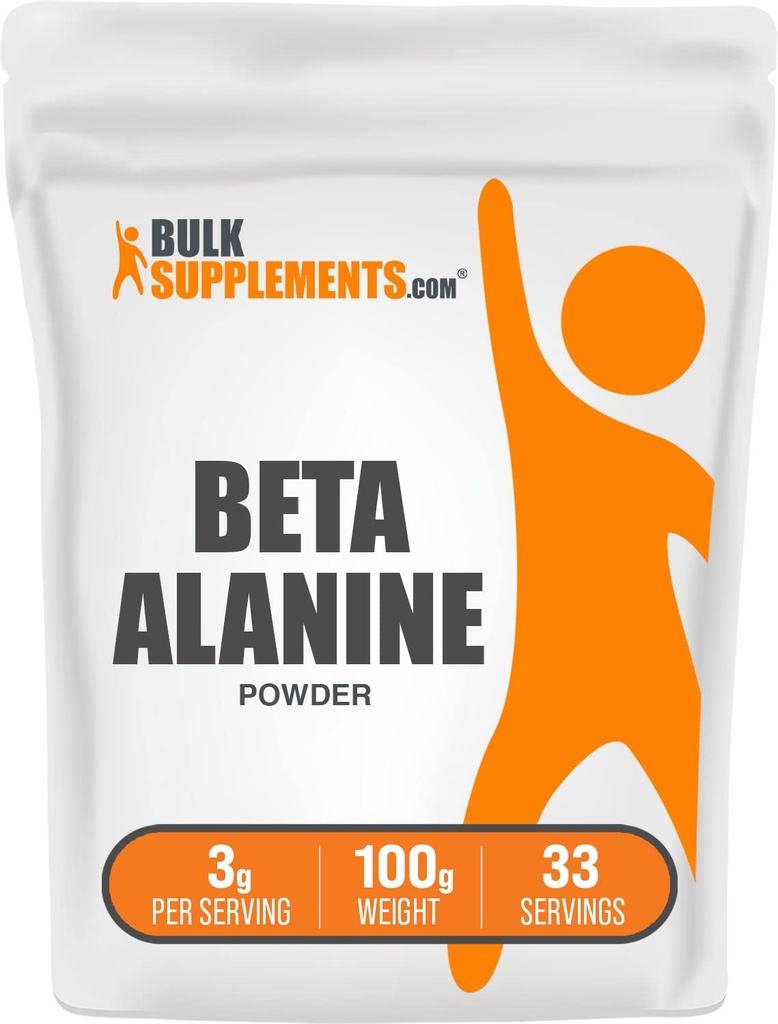 BulkSupplements.com Beta Alanine Powder - Beta-Alanine Supplement, Pre- Workout Supplement - Unflavored & Gluten Free, 3g per Serving, 100g (3.5 oz) (Opakowanie po 1)