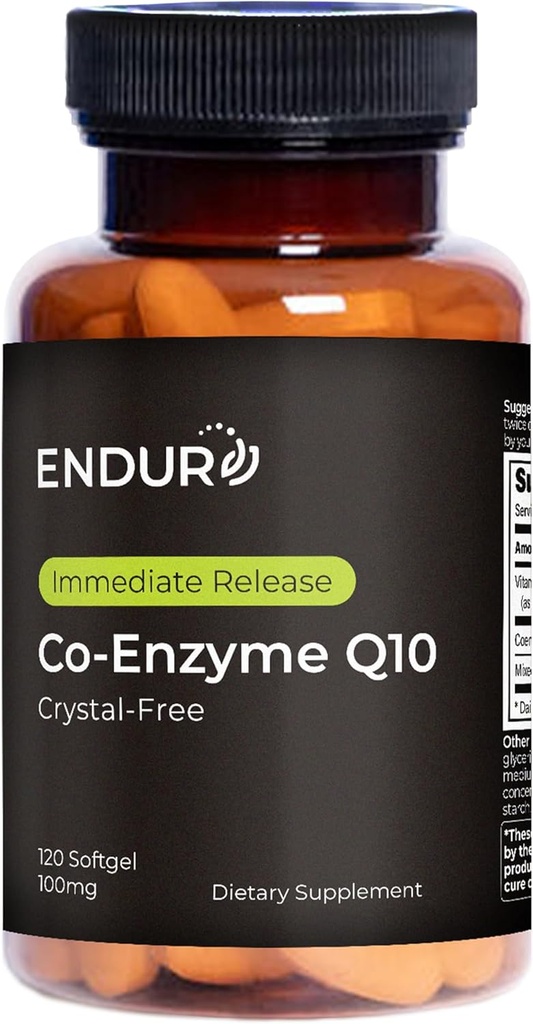 Endur Crystal- Free Co- Enzyme Q10, Heart & Antioksydant Defense Supplement, Pomaga wspierać produkcję energii, Gluten Free, 100mg (120 Softgels)