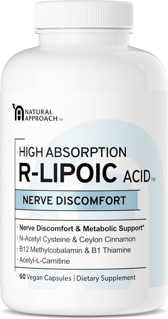 HIGH ABSORPION R- LIPOIC Acid - Wspiera Nerve Health - Tingling Fingers, Hands, Toes & Feet - Wspiera zdrowe starzenie, zdrowie układu sercowo-naczyniowego i ogólne samopoczucie * - 60 Kapsułki wegańskie