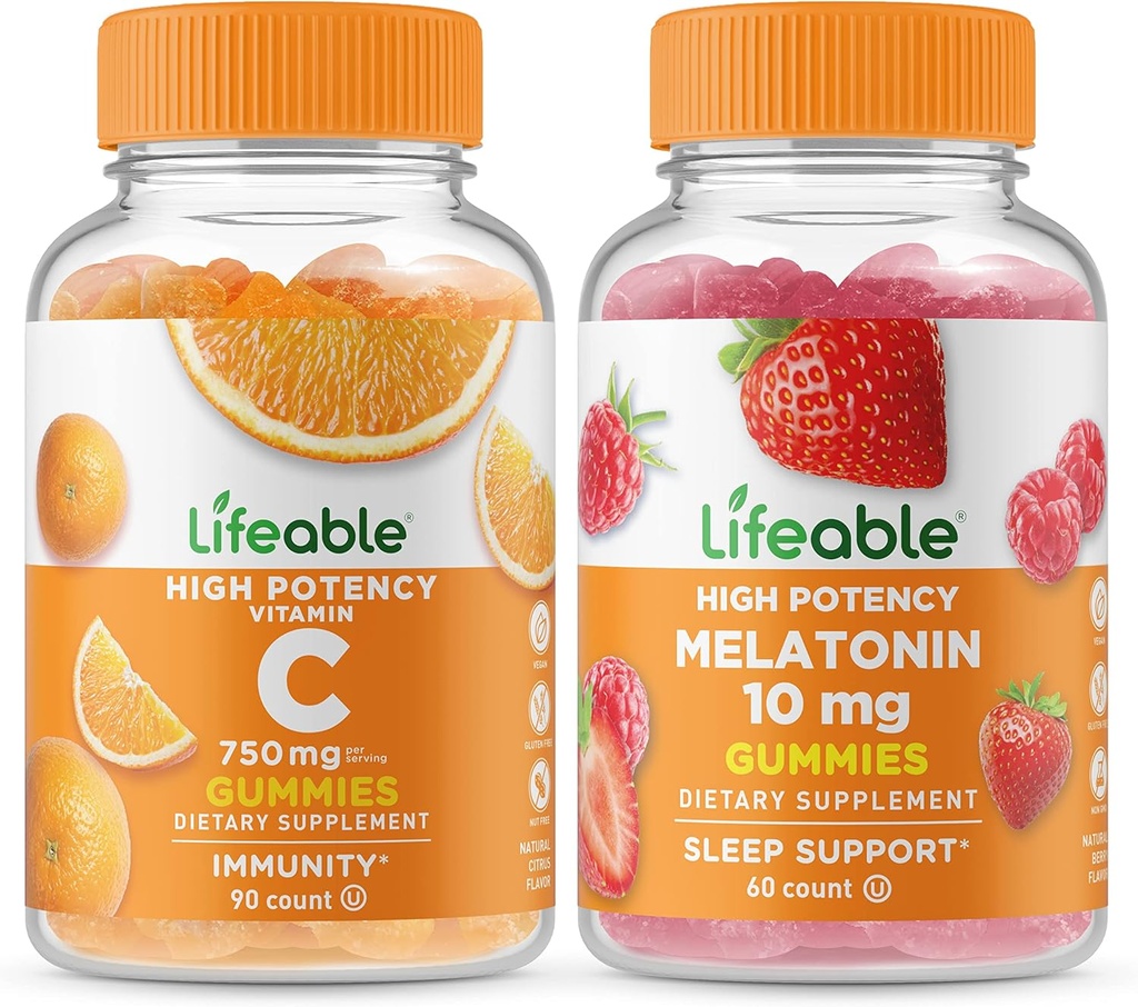 Żywa witamina C 750mg + Melatonina 10mg, Gummies Bundle - Great Desting, Suplement witaminy, Gluten Free, GMO Free, Gummy do żucia