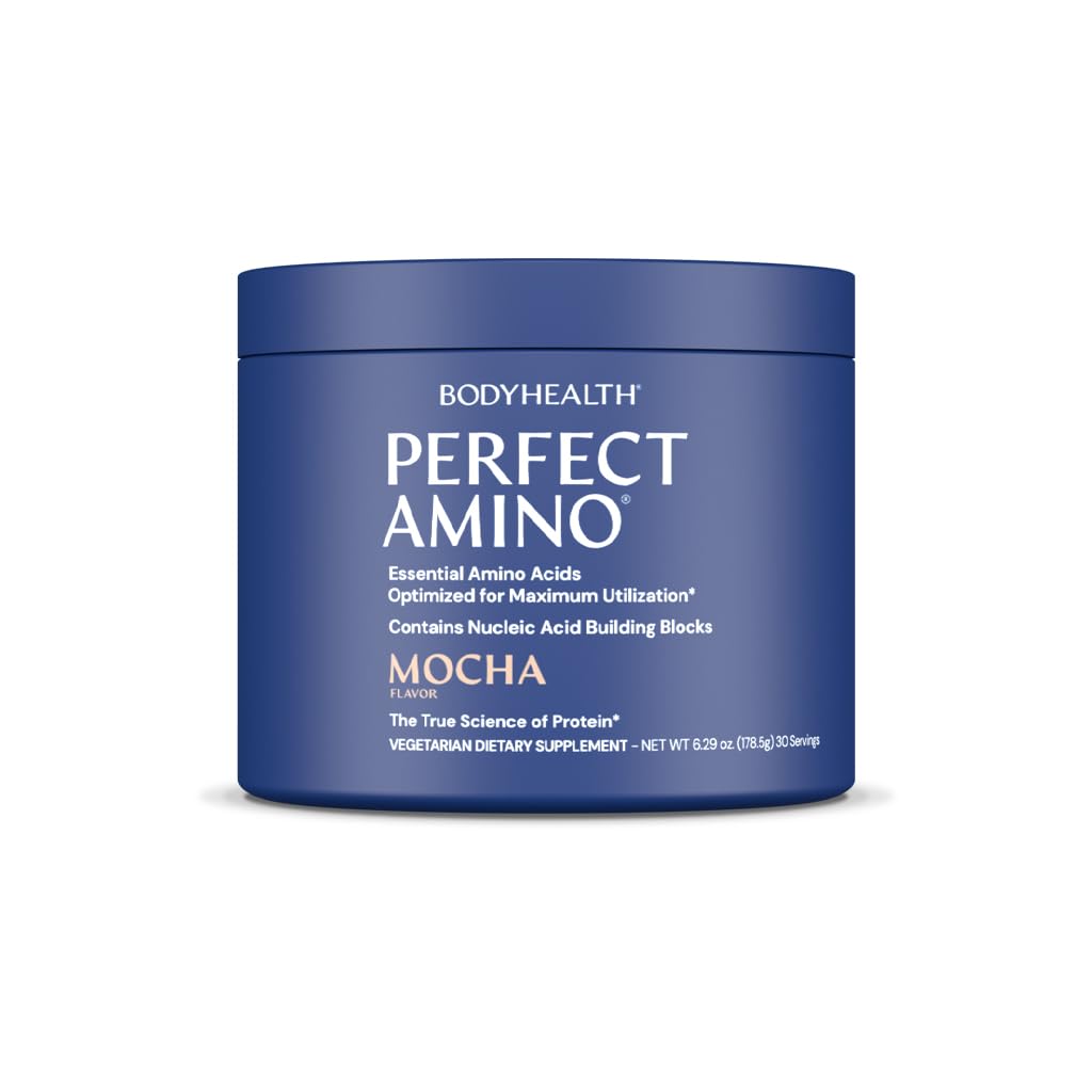 BodyHealth PerfectAmino w proszku - BCAA i EAA w proszku do ćwiczeń przed i po - Amino Acid Energy Drink dla mężczyzn i kobiet do wsparcia Lean Muscle and Recovery - Mocha - 60 Służenia