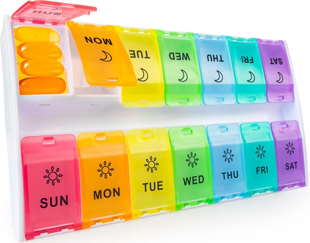 Mossime XL Duży Pill Organizator 2 razy dziennie, Tygodniowy Am Pm Pill Box z Hanged Lides, 7 Day Medicine Pill Case, Daily Pill Container, Big Medication Organizer for Supplement