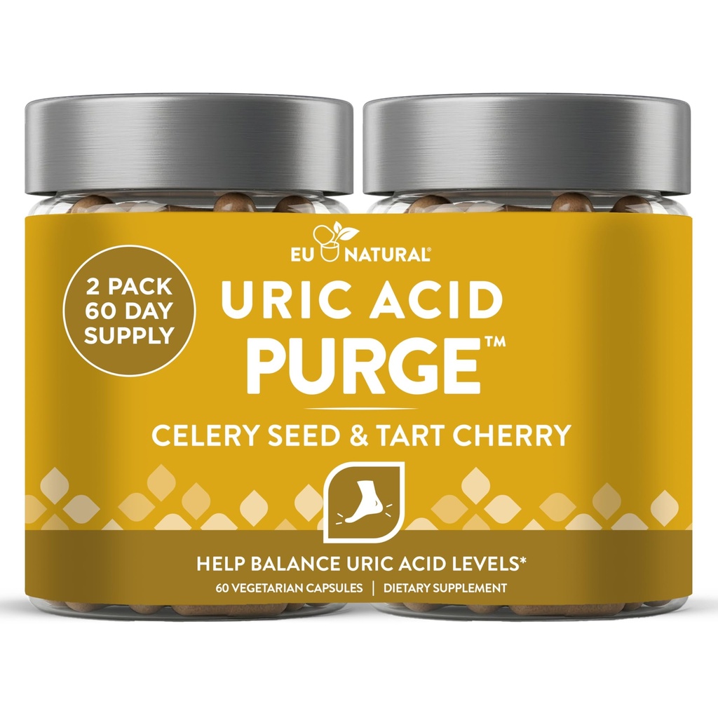 Czystka! Flush kwasu moczowego - jeść i pić, co chcesz - Detox i oczyścić z Seler Seed Extract, Tart Cherry & Chanca Piedra dla skutecznego wspólnego wsparcia i aktywnej mobilności - 120 Kapsułki Wegan miękkie