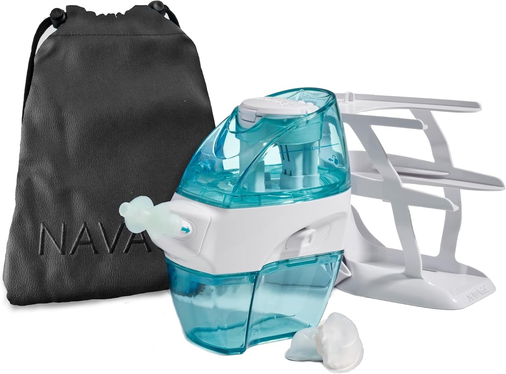 Navage Deluxe Bundle Nasal Nasal Irrigation System - Saline Nasal Rinse Kit z 1 Nos czyszczący, 30 Soli Pody, Black Travel Bag i 1 Kontratop Caddy