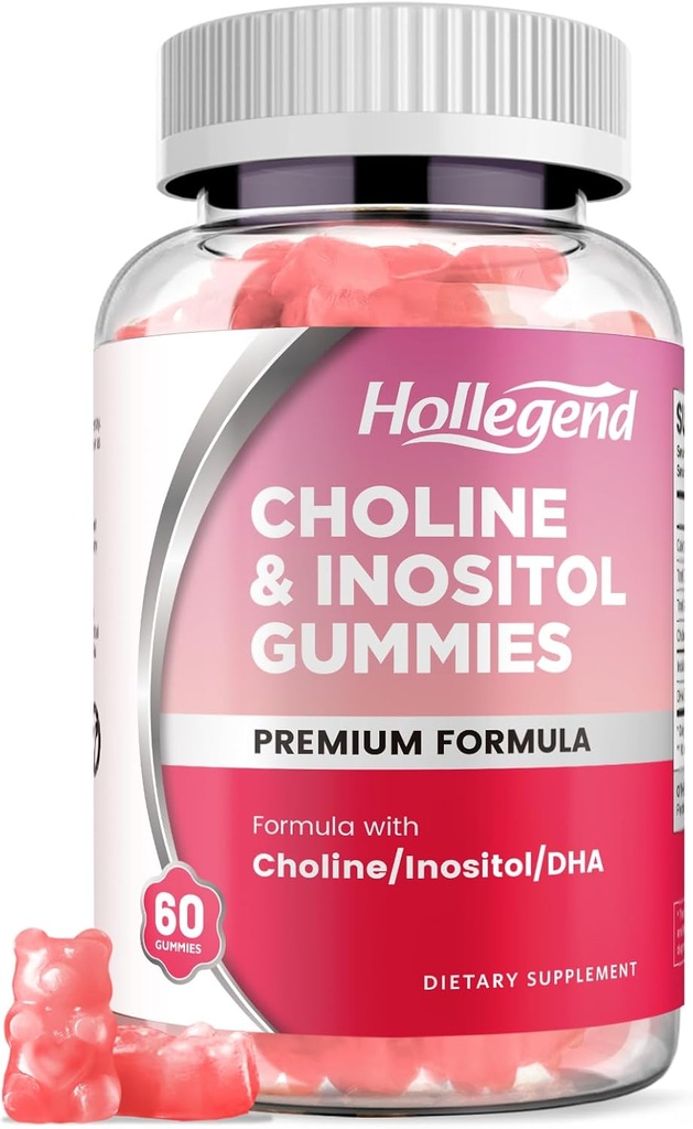Prenatal Choline Inositol Gummies, Suplement do Choliny do żucia z DHA, Witamina prenatalna dla kobiet i dzieci, Wsparcie układu nerwowego, immunologicznego i zdrowia mózgu, Wegański aromat truskawkowy, Bez cukru, 60 Ct