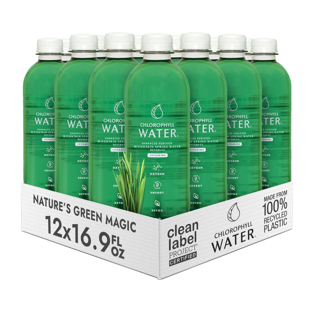 Chlorofil Woda - Płynny Chlorofil 12- Pack (16.9oz) 124; Witamina A, B12, C, D Cleanse 124; Detox Cleanse, Woda alkaliczna, Energia Boost 124; Witamina Water 124; Plant- Based 124; Czysty projekt etykiet 124; Hydration Support