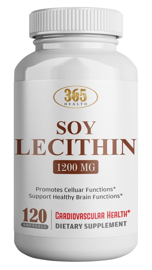 ZDROWIE LFE Lecytyna 1200mg, Wysoka potencja, 120 Softgels, Naturalne połączenie podstawowych kwasów tłuszczowych w celu wsparcia mózgu i funkcji nerwowych- Lecytyna Food Grade, 1200mg na serving, Suplement diety