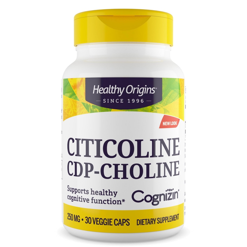 Healthy Origins Cognizin (Citicoline), 250 mg - Suplement Mózgu do Pamięci z Citicoline CDP Choline - Non-GMO, Vegan & gluten- Free Supplement - 30 Veggie kapsułki