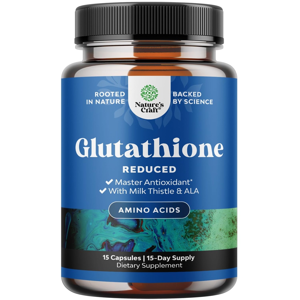 Reduced Glutathione Supplement with Milk Thistle - 500 mg per Serving Pure L Glutathione with Alpha Lipoic Acid & Milk Thistle Silymarin for Skin Radiance, Liver Support & Immune Support - 15 Count