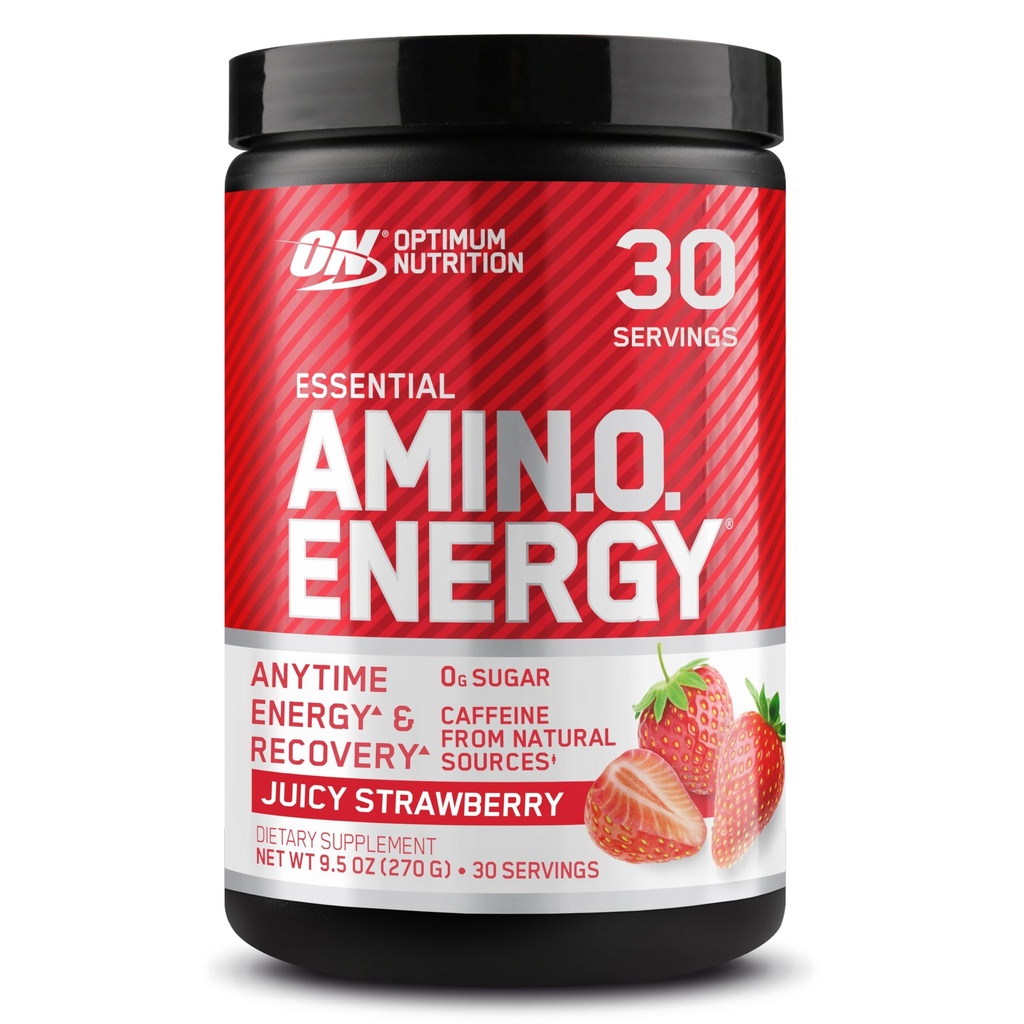 Optimum Nutrition Amino Energy - Wstępne ćwiczenia z zielonej herbaty, BCAA, Amino Acids, Keto Friendly, Green Coffee Extract, Energy Powder - Juicy Strawberry Burst, 30 Słupki (Packaging May Vary)