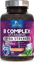 B Kompleks witamin kapsułki - Super Complete B- 100 Complex z witaminą B12 B6 C Folit i kwas foliowy do immunologicznego i wsparcia energetycznego - Suplement do serca, mózgu, i Nerve Support - 120 kapsułki