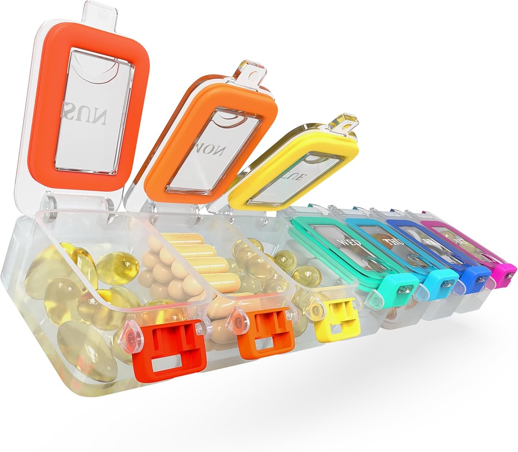 BEXEEN Cotygodniowy lek Pill Organizator wodoodporny 7 Dzień duży pill Pudełko Codzienny pill Case Cute Witamina Organizer Przenośny pojemnik na tabletki Podróże Holder XL Suplement leków Dispenser jeden dzień