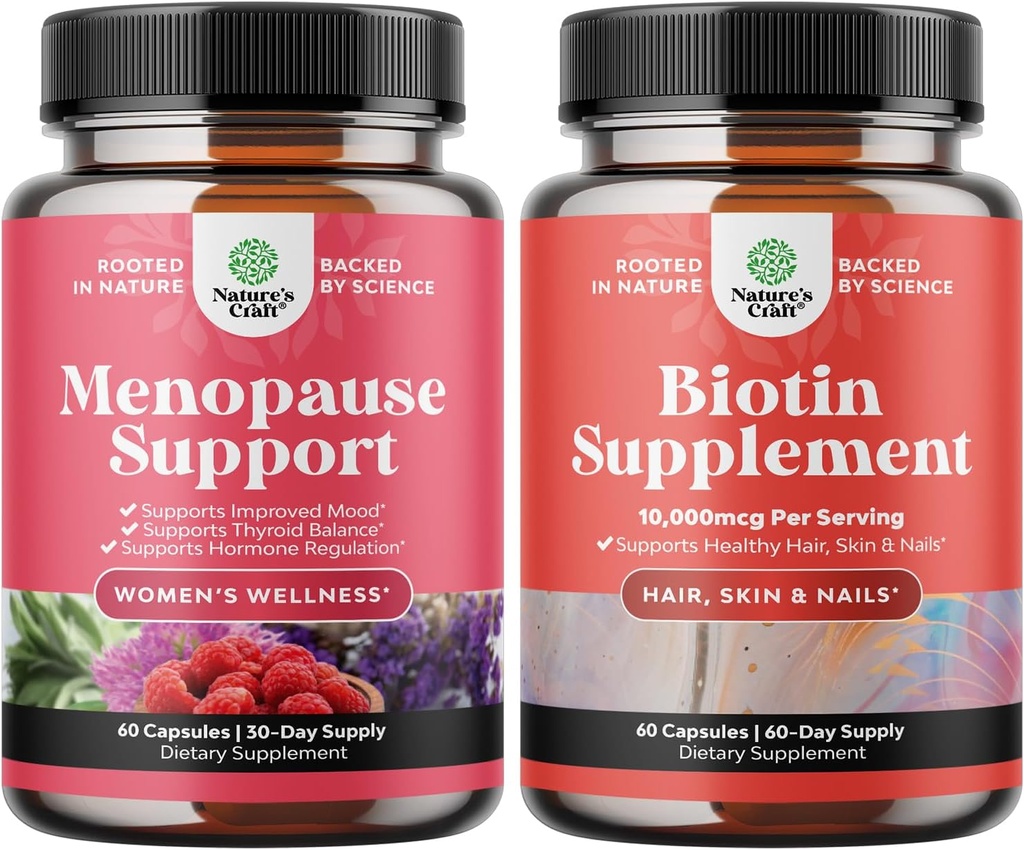 Paleta Ziołowych Menopauzy Suplement dla Kobiet i 10000 µg Pure Biotin Pills dla Kobiet i Mężczyzn - Idealny dla Estrogen Balance - Stop Hair Loss Thinning Natural Suplement