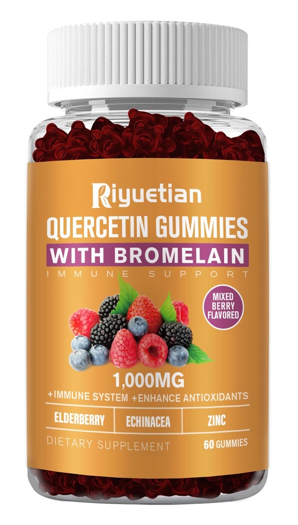 Quercetin z bromelainem, cynkiem i witaminą C - układ sercowo-naczyniowy, wsparcie starzenia się do żucia Witaminy -Wegan - Czysty Quercetin dla dzieci i dorosłych - Non-GMO 60 Count