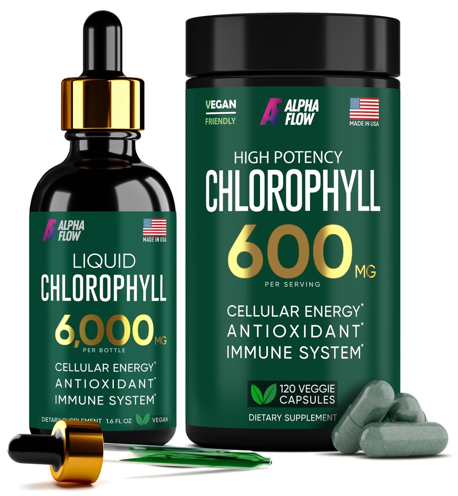 (Bundle) Płynny chlorofil krople i chlorofil kapsułki - energia naturalna, wsparcie immunologiczne, świeżość wewnętrzna i suplement przeciwutleniający