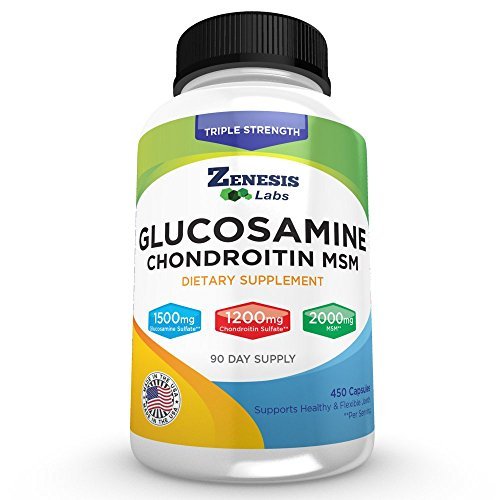Zenesis Labs Glukozamina Siarczan + Chondroitin + MSM Combination Joint & Chitlage Supples 450 Kapsułki (Bulk 90 Day Supply) 1500mg, 1200mg, 2000mg na jedną porcję