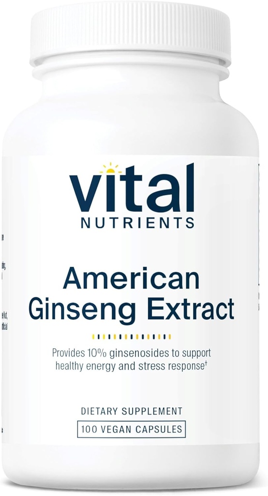 Vital Nutrigents - American Ginseng - Wsparcie energetyczne - Wytrzymałość psychiczna i fizyczna - 100 Kapsułek wegetariańskich na butelkę - 250 mg