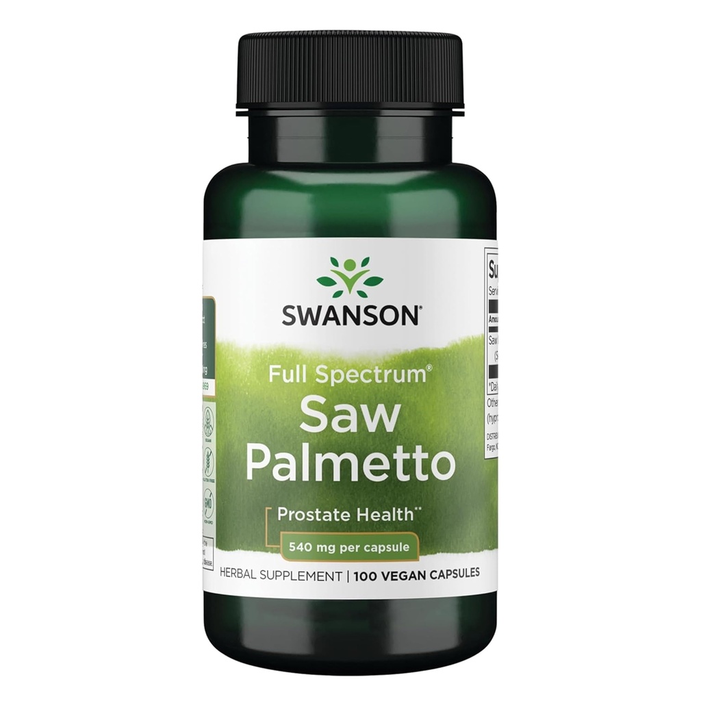 Swanson Saw Palmetto - Herbal Supplement Promotion Mężczyzna Prostate Health Support - Natural Hair Supplement & Urnary Health Supplement - 540 mg 100 kapsułki