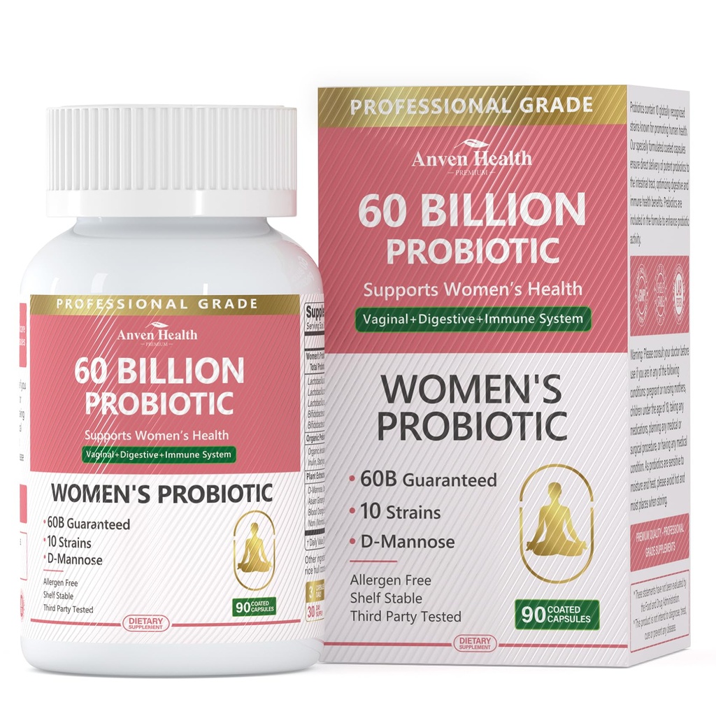 Probiotyki i prebiotyki organiczne dla kobiet pH Równowaga i Digestion- 60 Miliard CFU Probiotyki waginalne z żurawiny D- Mannose, Wegan & Non-GMO dla Traktu moczowego i immunologicznego 124; 90 Czapki