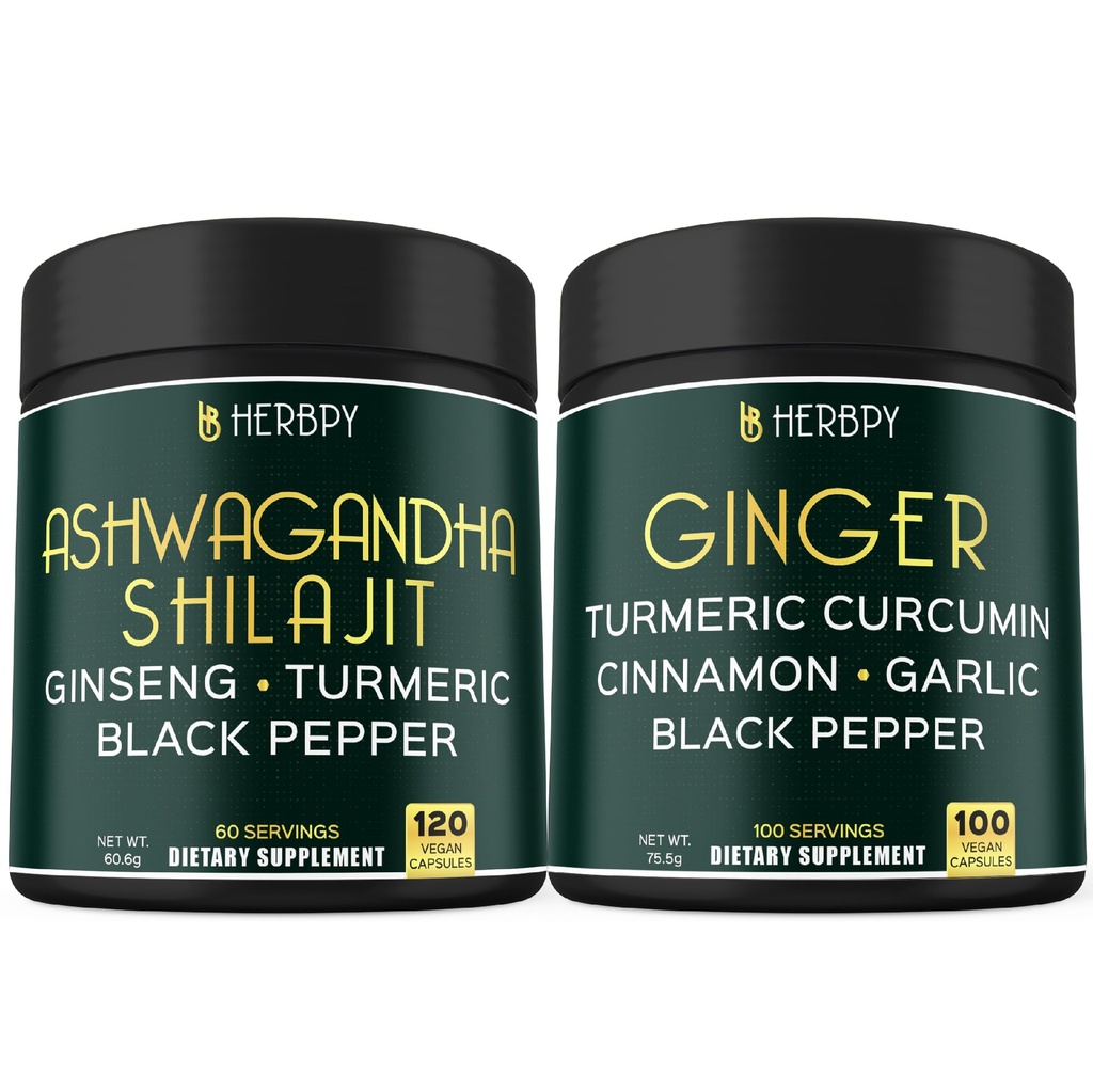 Bundle 5in1 Ashwagandha Shilajit & 5in1 Ginger Supplement - Support Heart, Trawienie Zdrowie i Immune