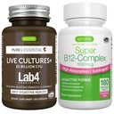 Żywe kultury + Lab4 Probiotyki + Super B12-Complex, Wegan Bundle, 25 Billion CFU Lactobacillus Acidophilus i Bifidobacterium + Wysoka Absorpcja Podjęzykowa B12, przez Igennus