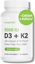 Noophoric D3 K2 Witamina 5000 j.m. - Witamina K2 100 μg MK7, Wapń, BioPerine - Suplement do Zdrowia Kości i wsparcia immunologicznego - Bez glutenu, Nie-GMO - Suplement Witaminy D3 K2 (60 Servings)