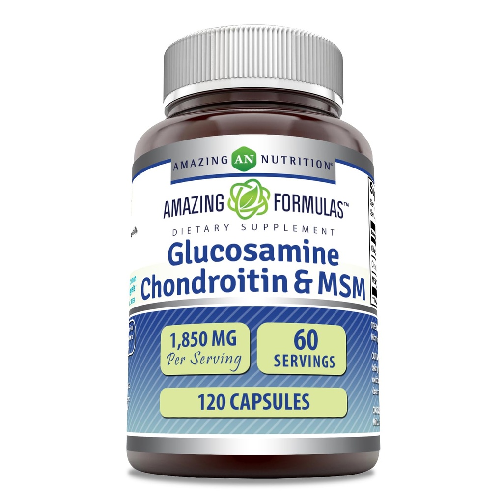 Amazing Supples Glucozamine Chondroitin MSM 1850 mg Per Serving Capsules Supplement Agregates 124; Non-GMO Agregates 124; Gluten Free Agregates 124; Made in USA (120 Count)