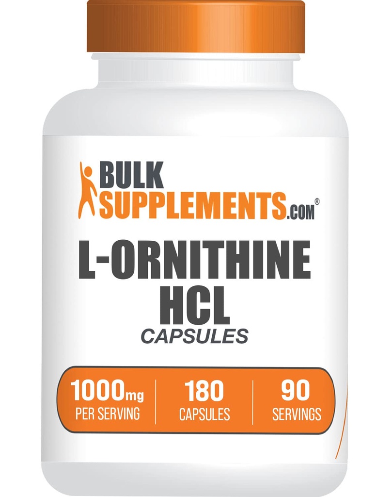 BulkSupplements.com L- Ornitine HCl kapsułki - L- Ornitine Hydrochloride, L- Ornitine 1000mg - Suplement Amino Acids, Gluten Free, 2 kapsułki na Serving, 180 Count (Opakowanie 1)