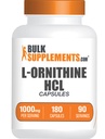 BulkSupplements.com L- Ornitine HCl kapsułki - L- Ornitine Hydrochloride, L- Ornitine 1000mg - Suplement Amino Acids, Gluten Free, 2 kapsułki na Serving, 180 Count (Opakowanie 1)