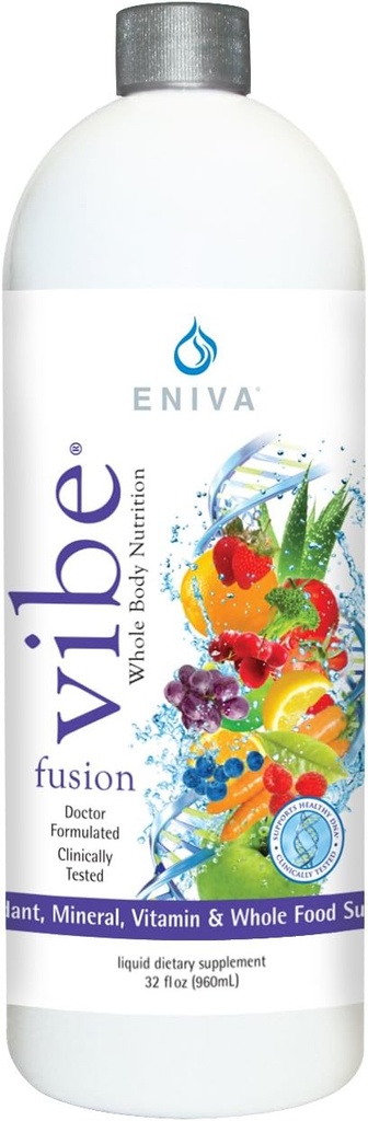 Eniva Vibe Fusion Daily Liquid Multivitamine and Mineral Supplement Elderberry Cynk VIT C VIT D D124; Nutrition for Immunity Energy Agregates 124; Chocolate Cherry Agregat 124; 32 oz Bottle