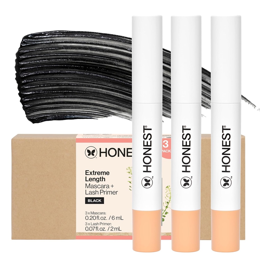 Szczere piękno 2- in-1 Ekstremalna długość Mascara + Lash Primer 3- Pack Xi124; Okrucieństwo Free + Safe for Sensitive Eyes Xi124; 0,27 fl oz każdy (opakowanie po 3)