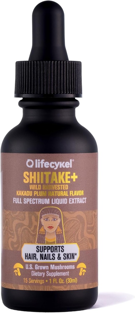 Lifecykel - Shiitake Mushroom Extract with Kakadu Plum - Advance Organic Mushroom Supplement for Hair, Nail and Skin - Potent Vitamin C Immune Boost for Adults - 1 Fl Oz