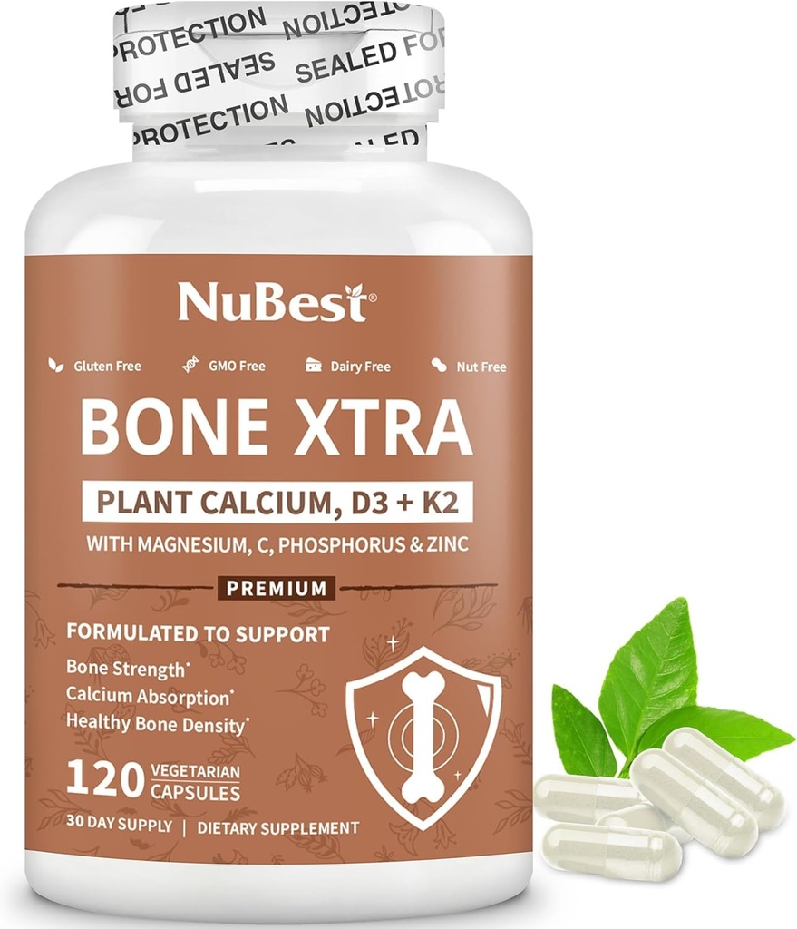 NuBest Bone Xtra - roślinna siła kostna, Stront Boost ze Strontium Citrate, Wapń, Magnez z Morskiego Algae, Phosphorus, Witamina C, K2, D3