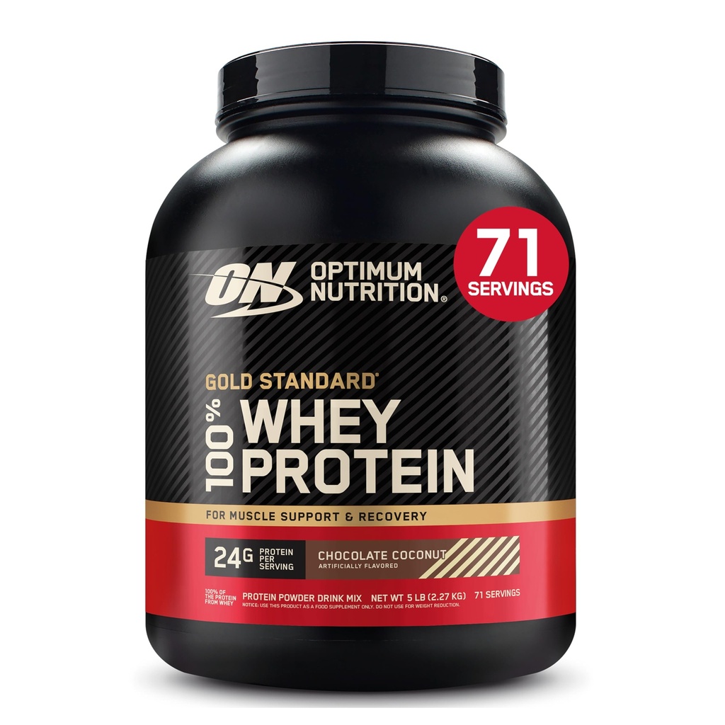 Optimum Nutrition Gold Standard 100% Proszek białkowy serwatki, Czekoladowy Kokos, 5 Funt (Opakowanie może Vary)