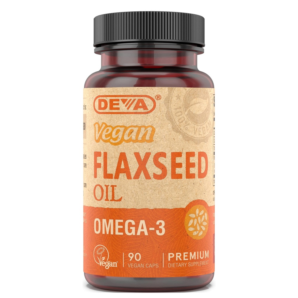 Deva Vegan Omega-3 Flaxseed Suplement oleju - 1000 MG Per serving - Cold- Pressed & Unrafinted - Fish Oil Alternative - with Omega-3 ALA - 90 Kapsułki, 1- Pack