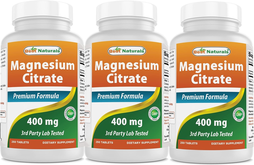 Najlepsi naturalni Magnezu Citrate (Citrato de Magnesio) 400mg 250 tabletek (400 mg magnezu pierwiastkowego na 2 tabletki) (3)