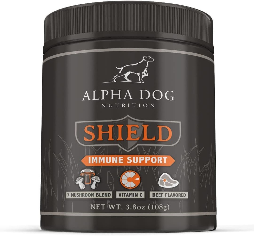 Tarcza alergia immunologiczna Suplement dla psów przez Alpha Dog Nutrition - 7 Nutritional Mushroom Powder Complex + Witamina C do zwiększenia odporności - Do 120 Słupki dla małych psów Rasa, 108g