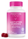 Pink Stork Lactation Supplement Gummies - Support Breast Milk Supply with Milk Thistle, Alfalfa, Witamina D, i B12, Odzysk poporodowy, Karmienie piersią Essentials - Malina, 40 Count