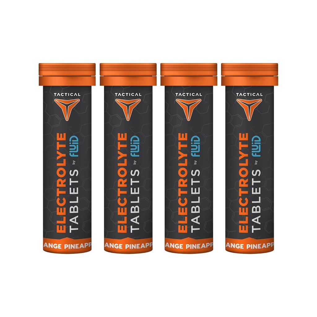 Fluid Tactical- Effermuscent tabletki nawadniające, Electrolyte Zapobieganie zastąpieniu i odwadnianiu, 4 Pack, 40 Słupki (Ananas pomarańczowy)