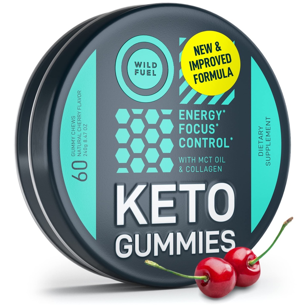MCT Oil Keto Gummies Colagen Metabolution Booster - Wstępny trening Gummy Energy Chews Keto Candy - Fizyczna i mentalna energia, niskie węglowodany, niskie kalorie - 60 Cherry Collagen Gummies dla kobiet i mężczyzn